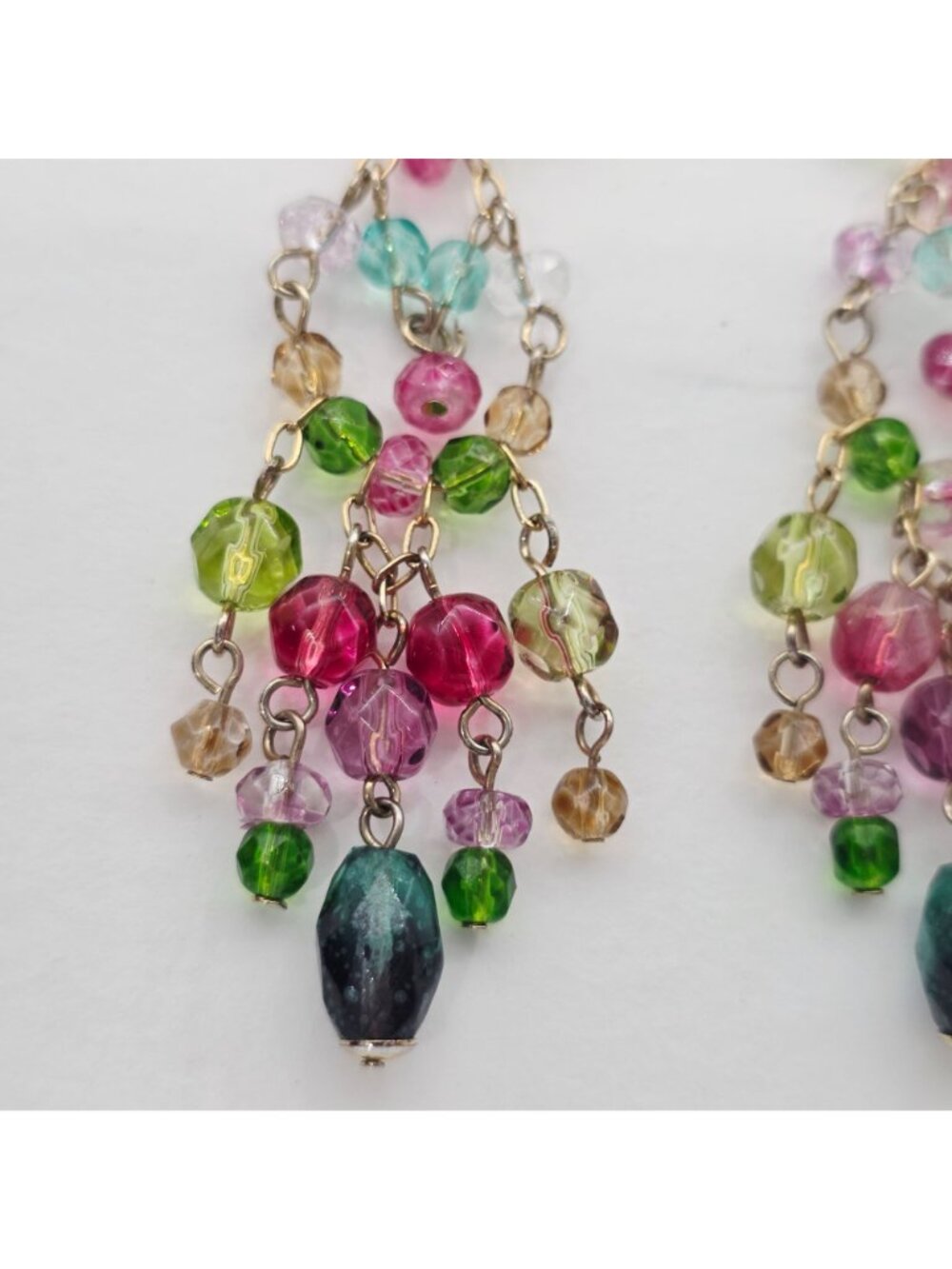 Colorful Beaded Dangle Earrings Chandelier Gold-Tone Setting By Carolee - Picture 3 of 8